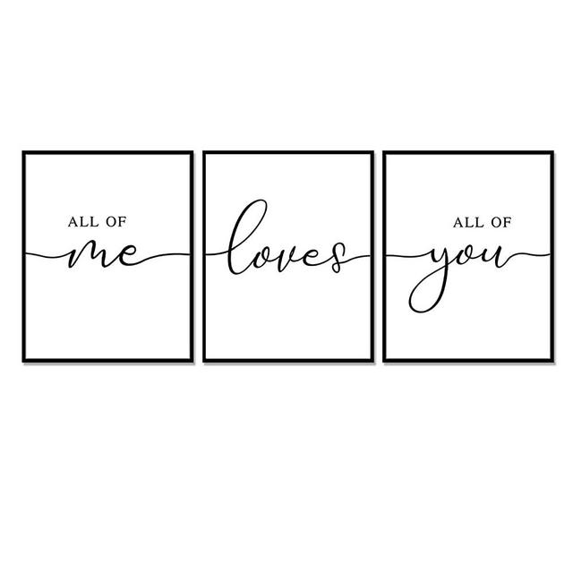 Set of 3 Prints, All of Me Loves All of You, Above Bed Decor, Aesthetic Wall Art, Couple Poster, Over the Bed Wall Art, Anniversary Gifts, Love Print, UNFRAMED 11x14inch
