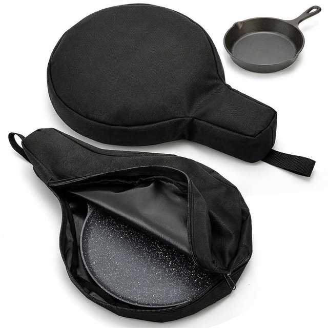 Hiceeden 2 Pack Cast Iron Skillet Storage Bag, Waterproof Frying Pan Carrying Case for Skillets Up to 11.8" Wide, Heavy Duty Skillet Carrier Organizer with Hanging Loop for Travel, Camping, Cabinet