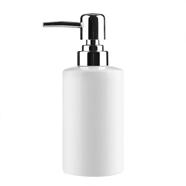 FE Soap Dispenser, 300ml/10oz Ceramic Liquid Soap Pump Dispenser, Refillable Dish Soap Dispenser for Kitchen Bathroom Washroom (White)…