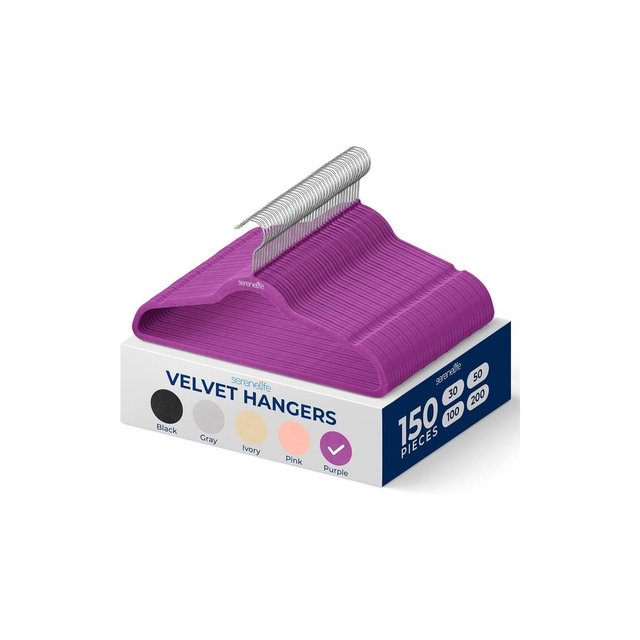 Non-Slip Velvet Clothes Hangers for Organizing with Strong Grip, 150 Pack, Space-Saving Design, Purple