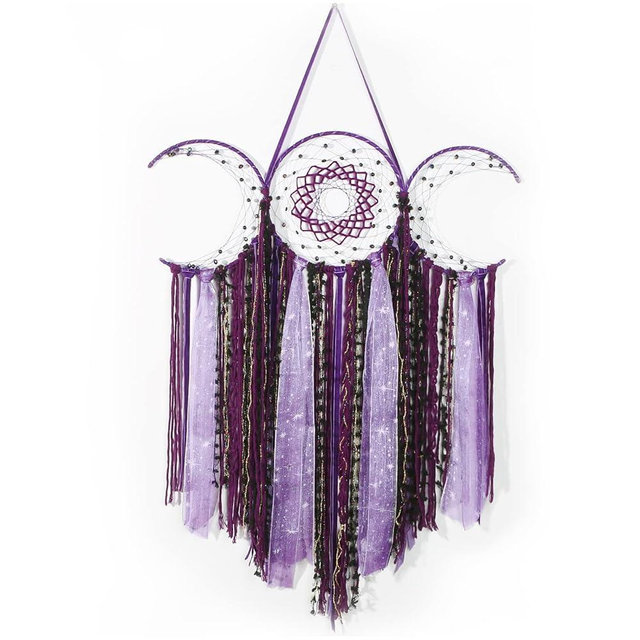 ANROYE Purple Triple Moon Goddess Macrame Wall Hanging, Boho Wiccan Crescent Dream Catcher, Bohemian Dreamcatcher for Women,Woven Pagan Tapestry Decor for Bedroom Witch Decoration
