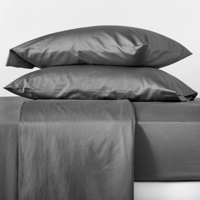 Queen 500 Thread Count Washed Supima Sateen Solid Sheet Set Dark Gray - Casaluna™