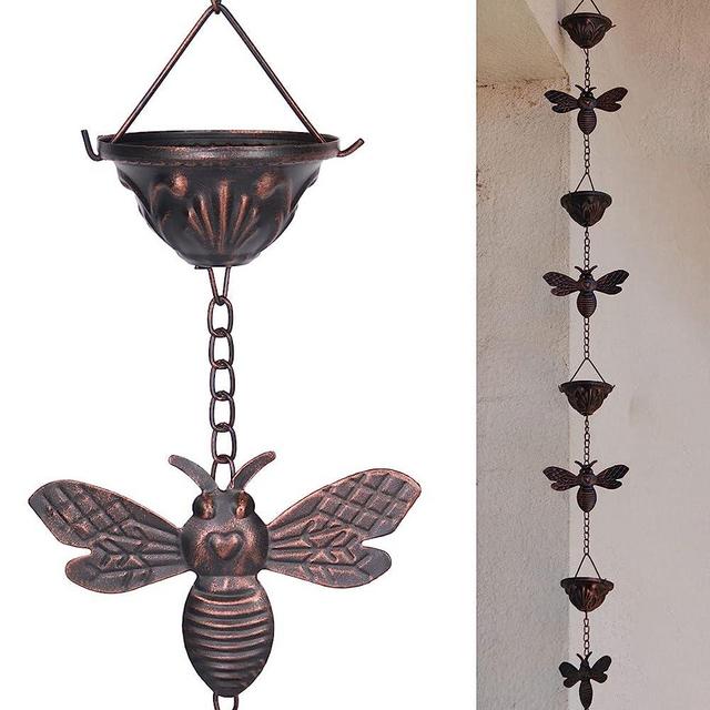 SMQLJXC 8.5Ft Bee and Cup Rain Chain Outdoor Decorative Rain Gutter Drain Rain Catcher Gutter Chain