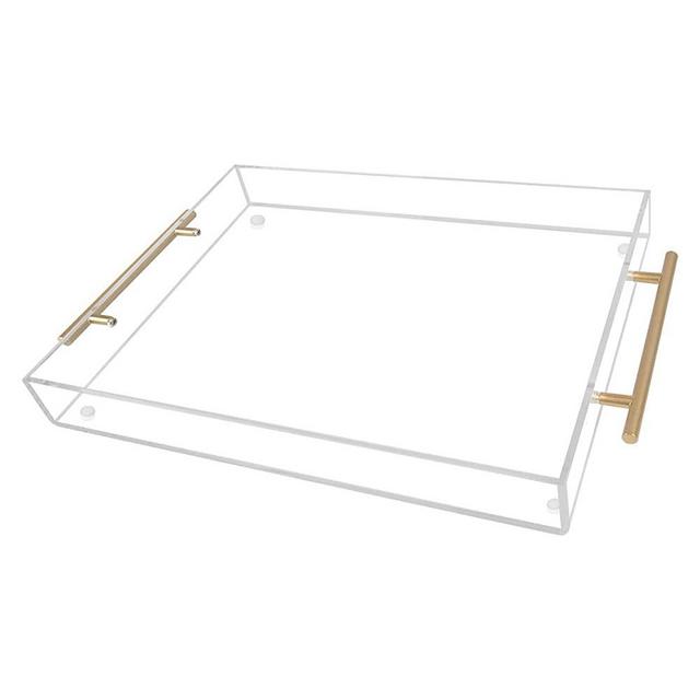 HIIMIEI Acrylic Serving Tray 12x16 Inch, Makeup Drawer Organizer, Decorative Tray, Table Tray - Perfect for Coffee, Appetizer, Breakfast (with Cylindrical Handle)