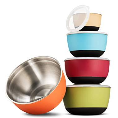 Premium Multicolor Stainless Steel Mixing Bowls with Airtight Lids (Set of 5) Nesting Bowls for Space Saving Storage, Non-Slip Bottoms for Stability, Mixing Bowl Set For Cooking, Baking & Food Storage