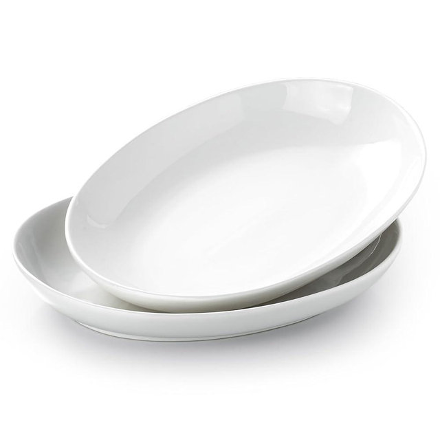 Gacoree 14 Inch Oval Serving Platters, Ceramic Large Oval Platter, Deep Porcelain Serving Trays for Entertaining, Turkey, Steak, Appetizers, Set of 2