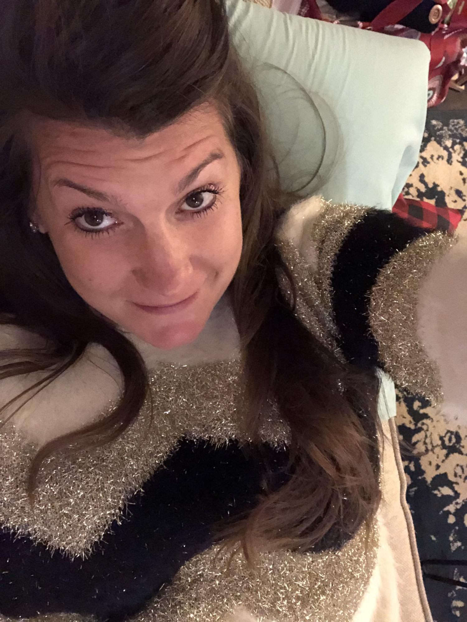 Lauren waiting patiently for Joseph to leave his Christmas party to meet for the first time in person.