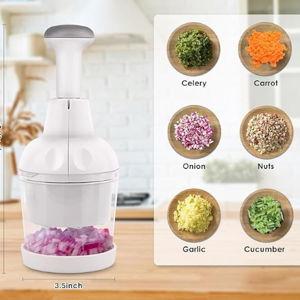 Pαmperεd Chεf Food Chopper, Vegetable Chopper, Onion Chopper, Garlic Chopper, Nuts Chopper - Hand Chopper For Vegetables Salads Onion Ginger Carrot Garlic Fruit, Dishwasher-safe, White, Easy to Clean