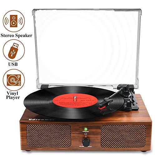 Vinyl Record Player,Bluetooth Turntable with Built-in Speakers and USB, Belt-Driven Vintage Phonograph Record Player 3 Speed for Entertainment and Home Decoration