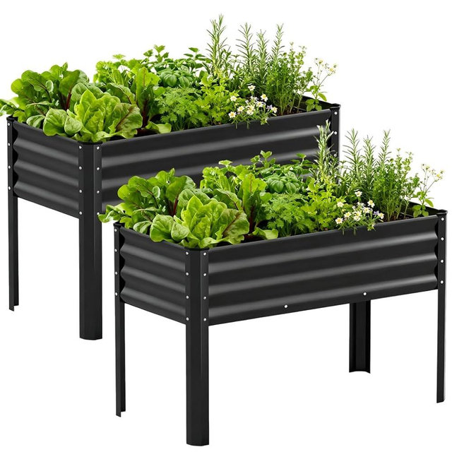 COMHOMA 2 Pack Raised Garden Bed with Legs 4x2x2.5ft,Large Elevated Galvanized Metal Planter Box with Drainage Holes,Outdoor Growing Kit with Gloves Tools for Backyard Patio Lawn,Black