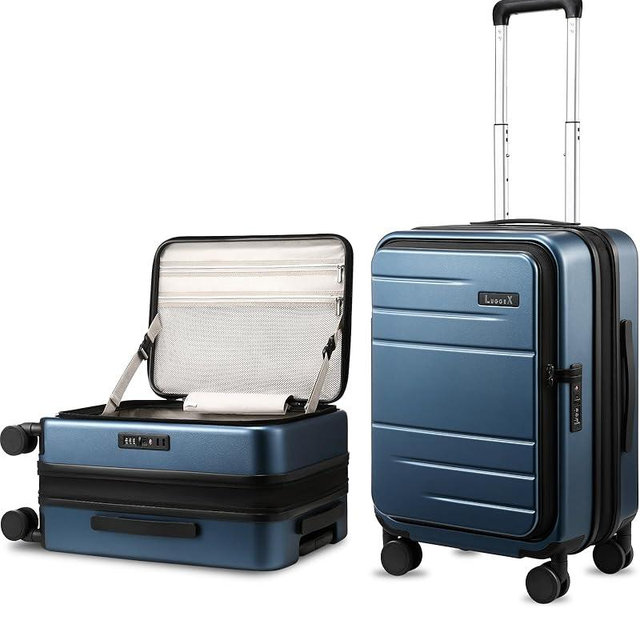 LUGGEX Carry On Luggage Top Opening, FLT Expandable Polycarbonate Hard Shell Suitcase with Wheels (FX-Lite, Blue, 20 Inch, 36L-41L)