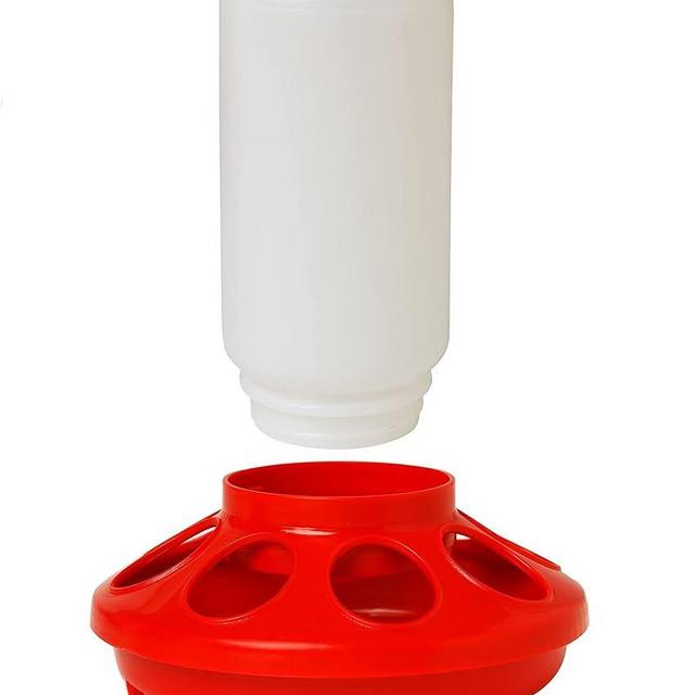 246 Little Giant Plastic Feeder Base Bundled with Little Giant Screw-On Poultry Jar Heavy Duty Translucent Plastic Container | Perfect for Chicks, Ducks, and Quail | 1L Chicken Feeder Set