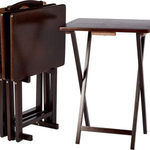 4 Foldable TV Dinner Tray Tables with Storage Rack