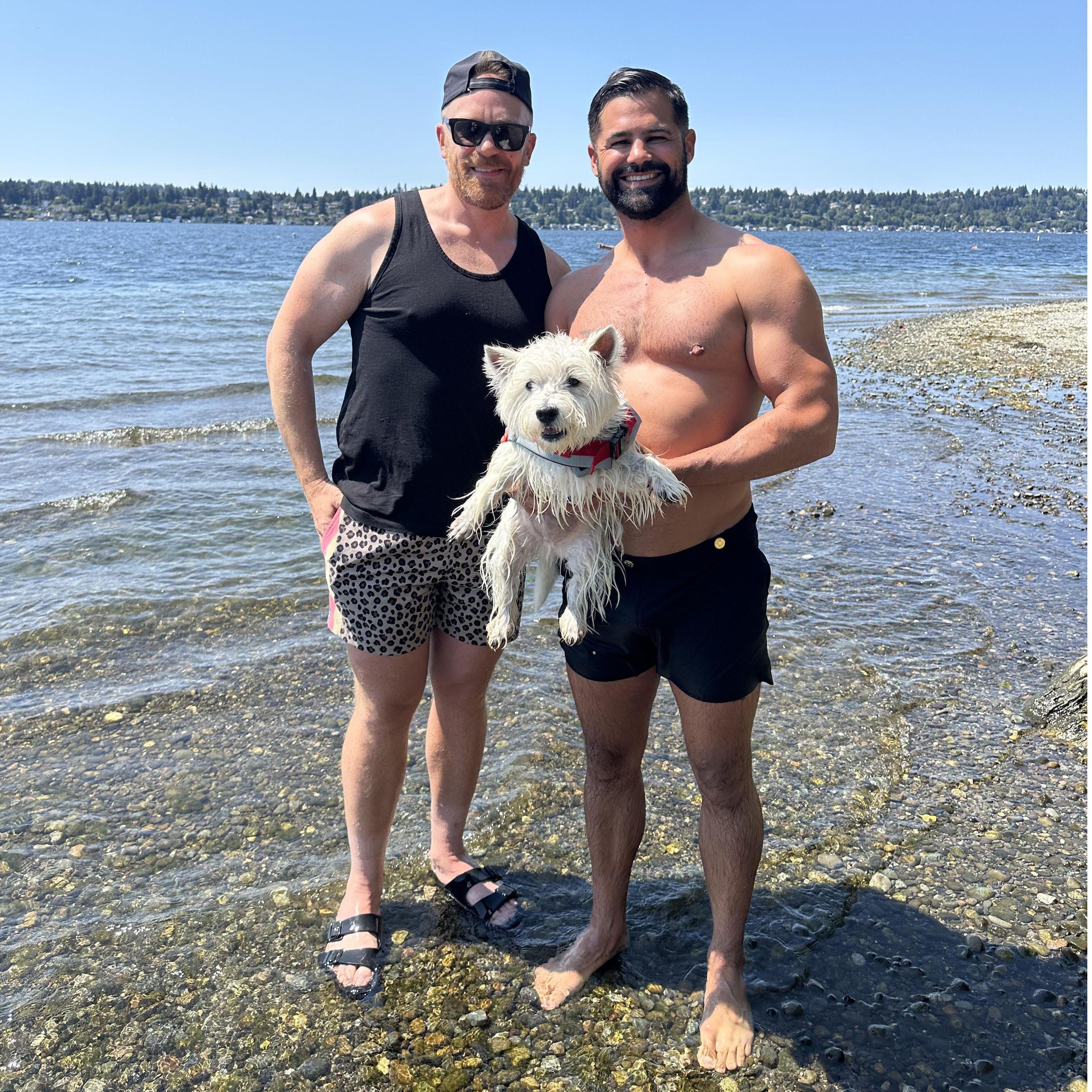 With our dog, Tobi the Westie, in Seattle.