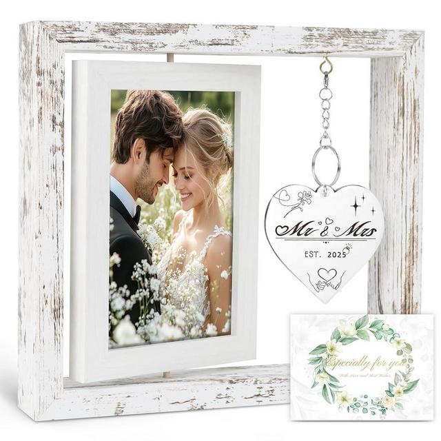 PIKPEOD Wedding Gifts for Couples 2025, Bridal Shower Gifts, Rotating Wedding Picture Frame 4x6, Engagement Gifts for Couples Newlyweds, Mr and Mrs Gifts, Personalized Gifts, Bachelorette Gifts for Bride