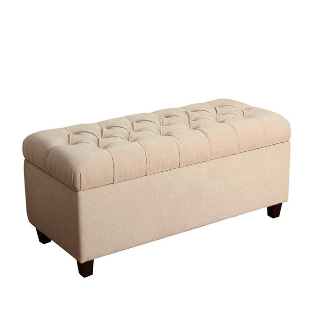 Homepop Home Decor | Tufted Ainsley Button Storage Ottoman Bench with Hinged Lid | Ottoman Bench with Storage for Living Room & Bedroom, Cream 18x40x18 inches