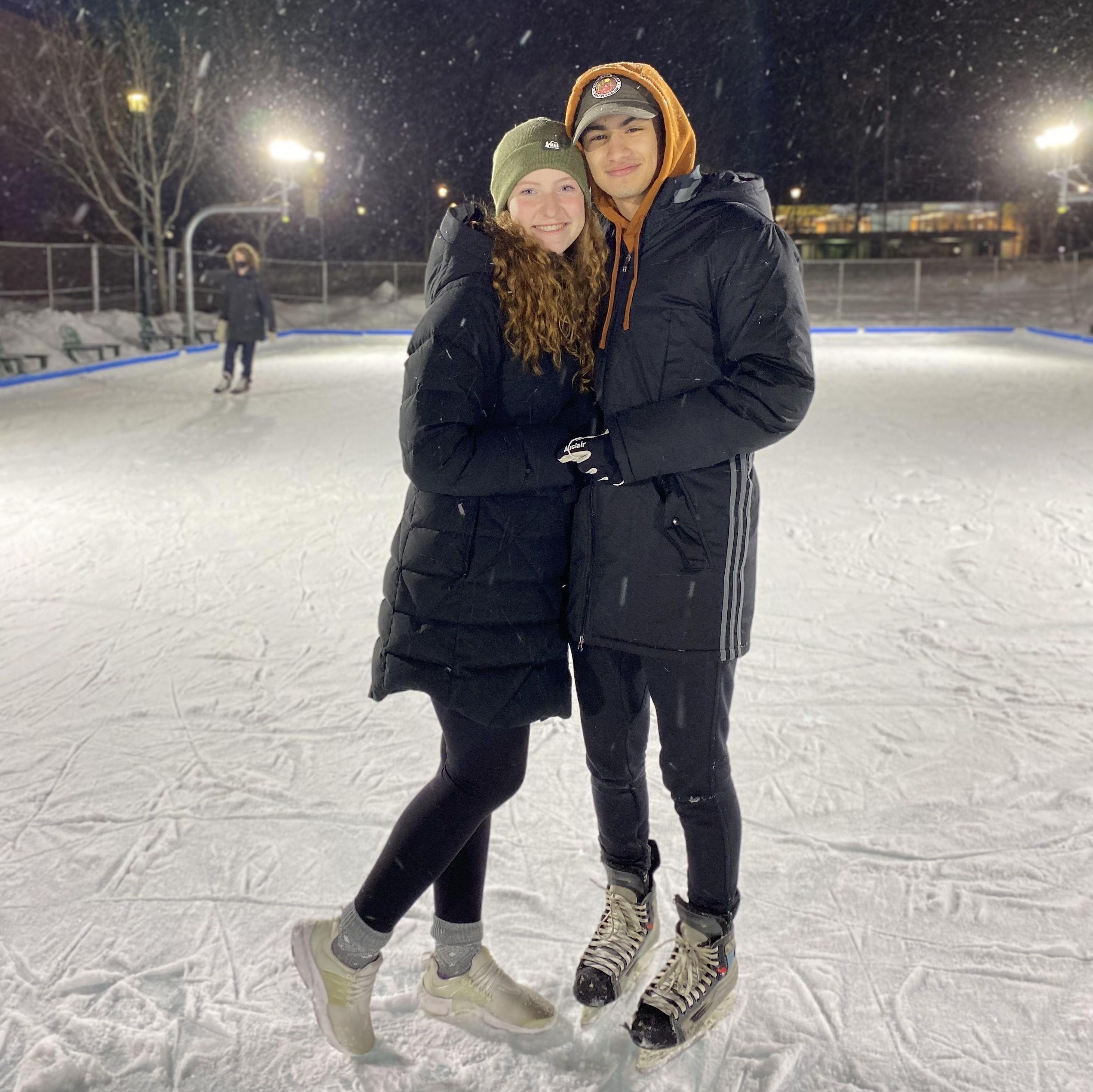 2.7.21 - Amy and Emanuel ice skating on the University of Vermont's campus.