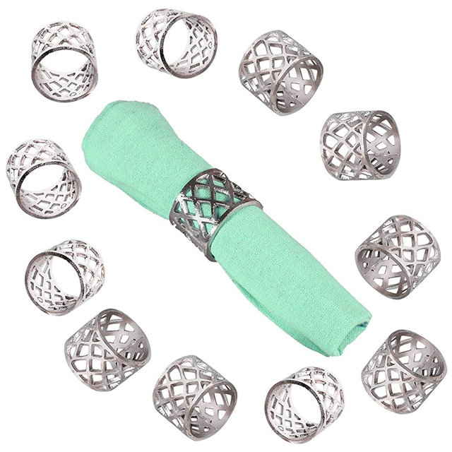 Alpha Living Home Napkin Rings Set of 12, Diamond Cut Napkin Holders, Round Napkin Rings Bulk for Party Decoration, Dinning Table, Everyday, Family Gatherings - A Great Tabletop Décor - Silver