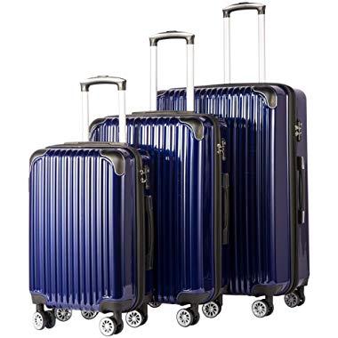 Coolife Luggage Expandable 3 Piece Sets PC+ABS Spinner Suitcase 20 inch 24 inch 28 inch (navy)