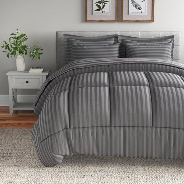 Veans Reversible Striped 8 Piece Comforter Bed-in-a-bag