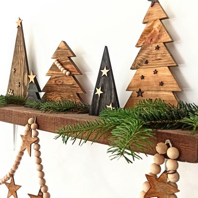 SET 5 Wood Christmas Trees, Boho Wood Wall Art, Wood Hanging, Weihnachtsdekorationen, Holiday Decor, wood wall art, Chrismas decoration