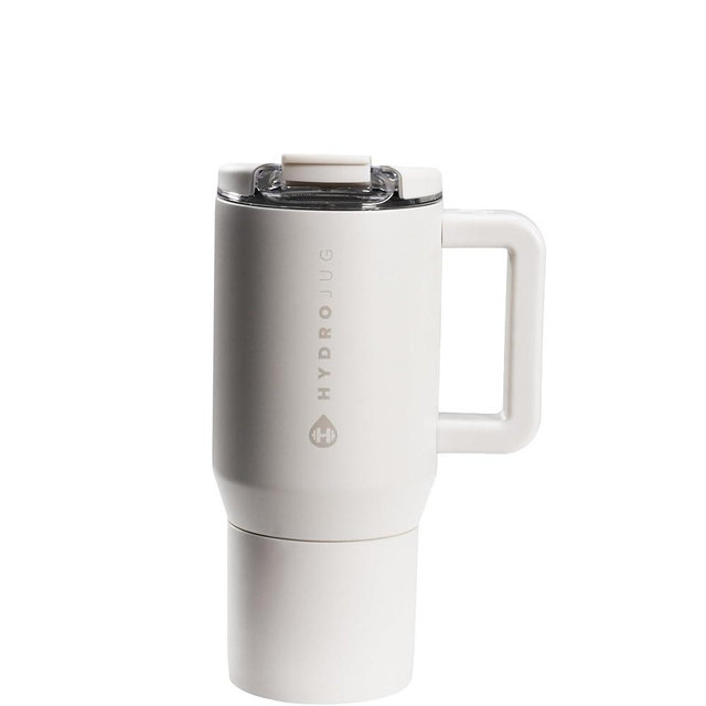 HydroJug Coffee Traveler 20 oz - Leak-Resistant, Ceramic-Lined Insulated Travel Coffee Mug for Hot or Cold Drinks with Flip Lid & Handle, Dishwasher Safe Coffee Tumbler, Linen