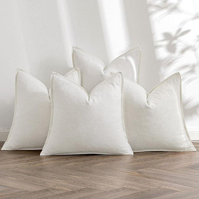 MIULEE Cream Linen Pillow Covers Pack of 4 Decorative Natural Solid Throw Pillow Covers Soft Accent Boho Farmhouse Couch Pillowcases Modern Home Decors for Living Room Bed Sofa 24x24 Inch