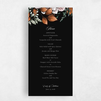 Black Greenery Wedding Menu - Gardner