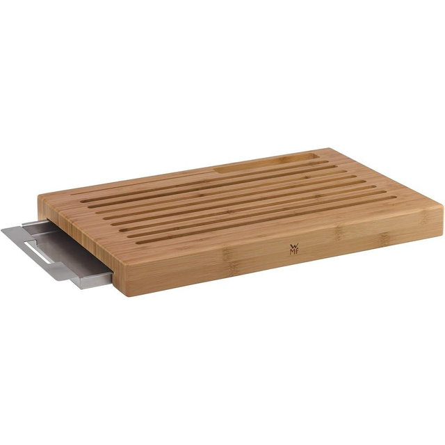WMF Bread Chopping Board with Crumb Tray, 44 x 27 x 4.8 cm, Bamboo, Grid, Gentle on Blades
