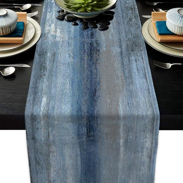 Blue Grey Table Runners Modern Art Farmhouse Linen Table Runners Dresser Scarves Retro Rustic Style for Party Kitchen Dining Table Coffee Holiday Party Decor (13"x 36", Blue Grey)