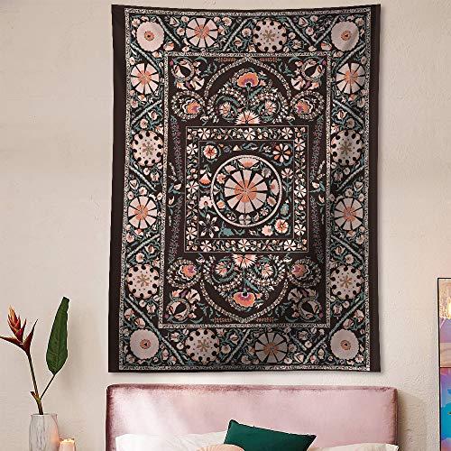 Pheolyh Bohemian Floral Patterned Tapestry Queen Bedspread Dorm Decor Yoga Mat Beach Rugs Towel