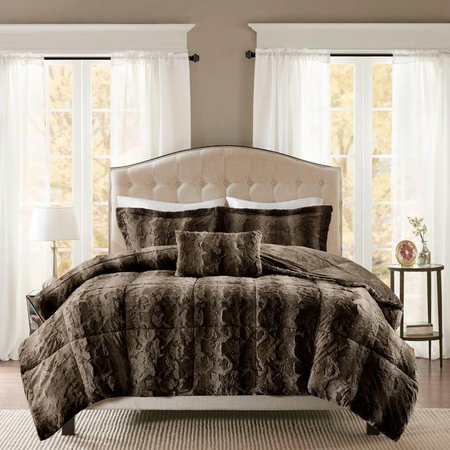 Madison Park Zuri Faux Fur 4-Piece Full/Queen Comforter Set in Chocolate