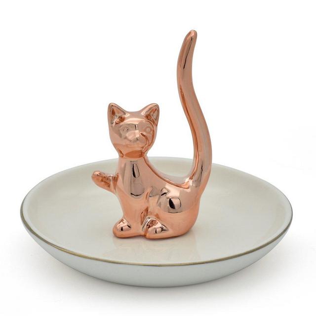 Exembe Cat Love Ring Holder Trinket Tray Decorative Storage Jewelry Dish Plated Rose Gold Color