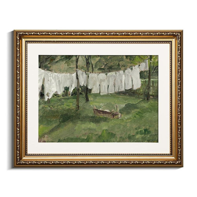 VIYYIEA Gold Framed Canvas Wall Art for Living Room,Vintage Laundry Room Art Print, Antique Oil Painting, Country Landscape Vintage Wall Art Canvas,For Living Room, Bedroom, Office,Gallery - 13x16in