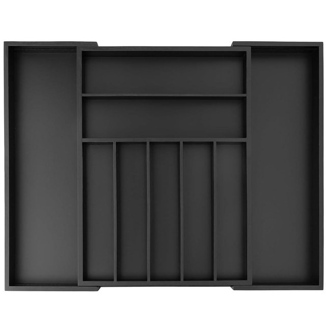 Besilord Expandable Utensil Organizer Silverware Organizer for Kitchen Adjustable Utensils Holder Bamboo Large Flatware Silverware Cutlery in Drawer (9 slot, Black
