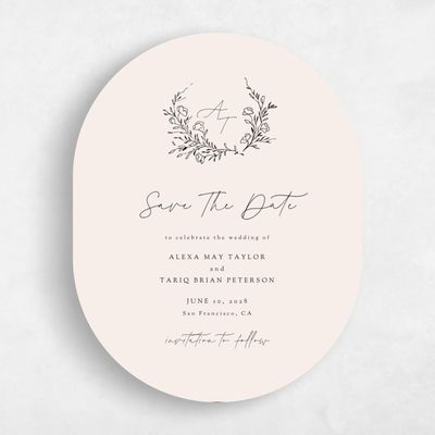 Beige Oval Wedding Save the Date - Marnina Portrait