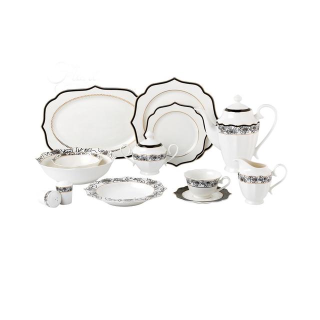 Lorren Home Trends Wavy Mix and Match Bone China Service for 8-Fiona, Set of 57