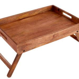 Natural Wood Bed Serving Tray with Folding Legs - World Market