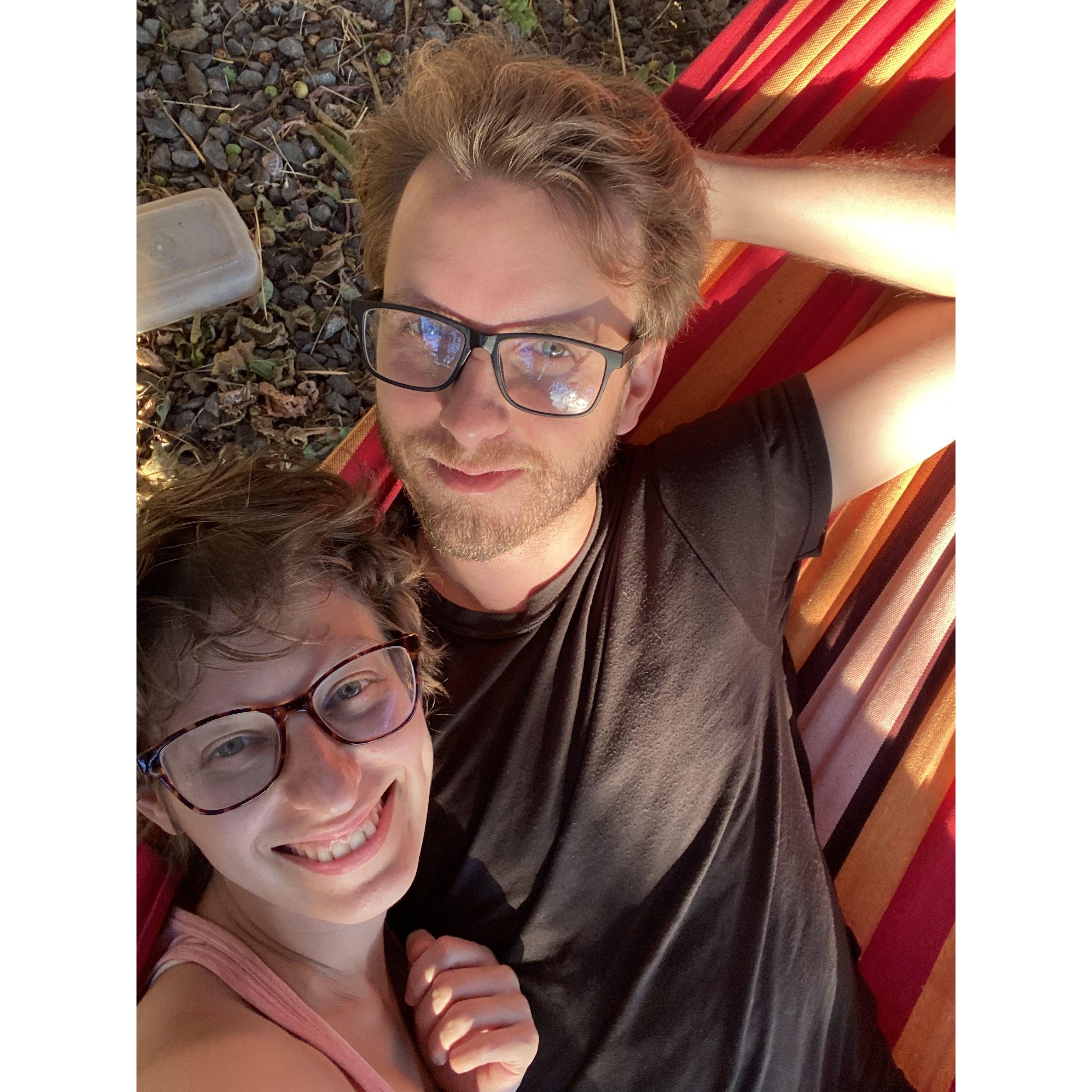 Kevin tripped while taking a knee and we both cried and then we took this photo in a hammock.