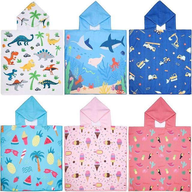 Oudain 6 Pcs Kids Hooded Towel Kids Bath Towels with Hood Microfiber Kids Beach Towels Baby Pool Beach Towel for Boy Girls Hooded Towel for Toddler Kids Poncho Towel (47 x 24 Inch,Stylish Style)