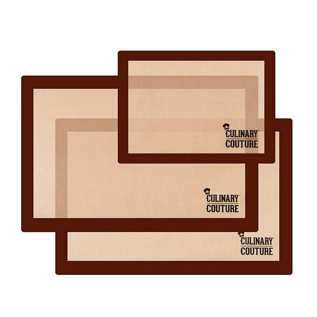 Culinary Couture Non-Stick Silicone Baking Mats Set of 3 - 2 Half Sheets and 1 Quarter Sheet - Reusable Baking Sheet and Macaron Mat - Silicone Baking Mat for Cookie Sheet, Includes Recipe E-Book