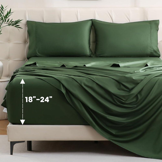 Bedlifes King Sheet Set, Extra Deep Pocket 18-24 Inches,1000Thread Count 100% Egyptian Cotton, Soft and Breathable Sateen 4-Piece,Forest Green