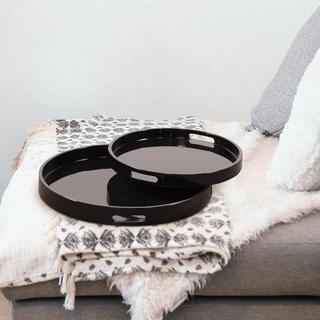Lacquer Round Wood Tray 2-Piece Set