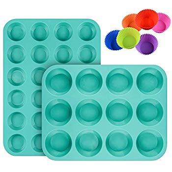 Silicone Muffin Pan Cupcake Set - Mini 24 Cups and Regular 12 Cups Muffin Tin, Nonstick BPA Free Food Grade Silicone Molds with 12 Silicone Baking Cups