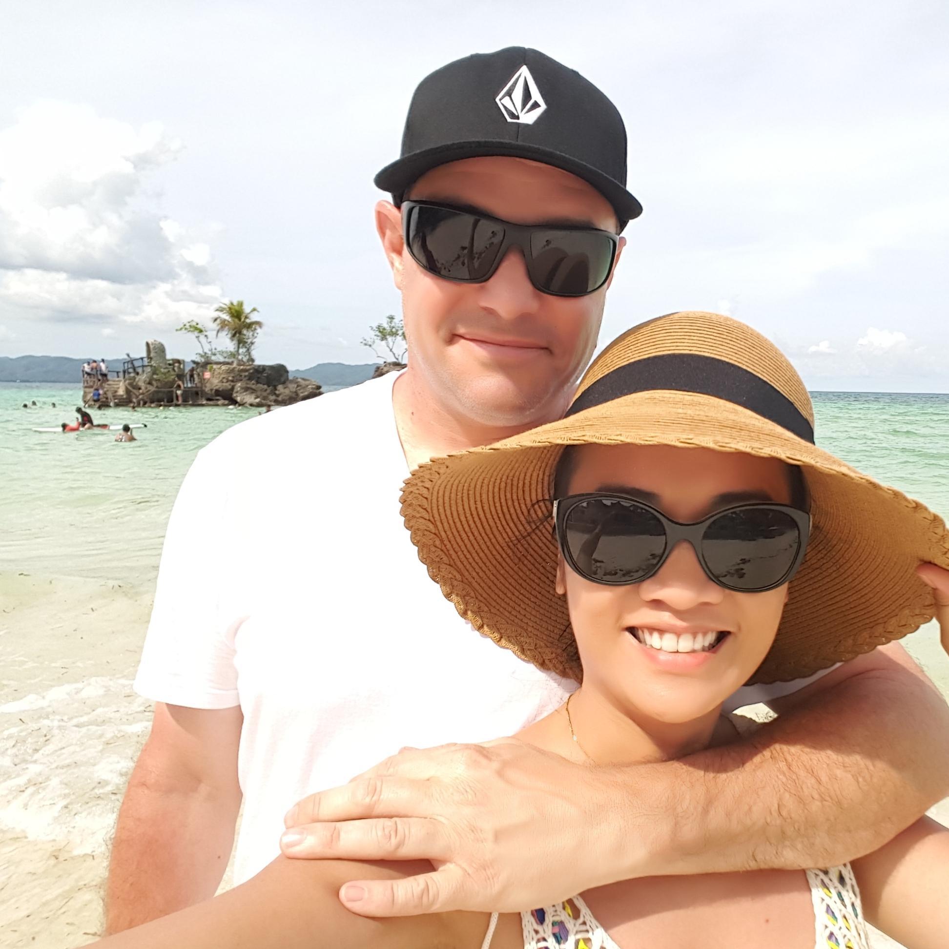 Behind us is the Virgin Rock, a man made grotto on the beach.