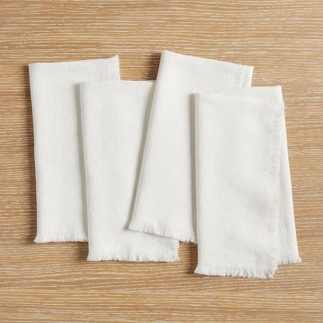 Frayed Oversized Linen Napkins, Set of 4 - White