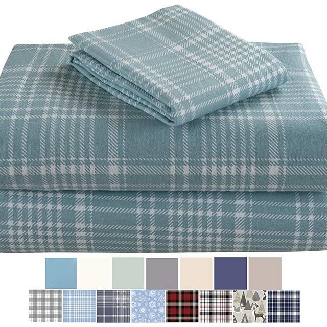 Morgan Home Cotton Turkish Flannel Sheets 100% Brushed Cotton for Supreme Comfort - Deep Pockets - Warm and Cozy, Great for All Seasons (REO Plaid, King)