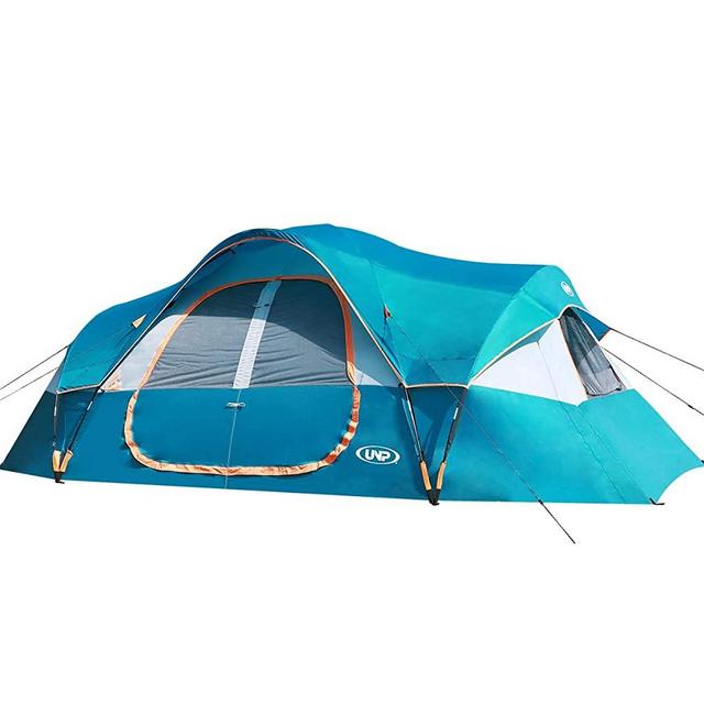 UNP Camping Tent 10-Person-Family Tents, Big, Easy Up, 5 Large Mesh Windows, Double Layer, 2 Room, Waterproof, Weather Resistant, 18ft x 9ft x78in