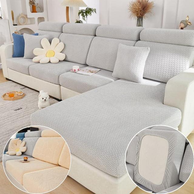 Disayu Magic Sofa Covers 2024 New Wear-Resistant Universal Sofa Cover Washable L Shape Stretch Couch Covers Cushion Slipcovers for Sectional Sofa (Texture Light Gray,Chaise Cover)