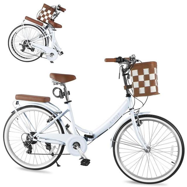 LayBurst 26-Inch Foldable Beach Cruiser Bike,Stylish Ladies' Bike with Front Basket,7-Speed,Classic Paint,Streamlined Design,Women's Folding Bike for Commuting,Fitness and Vacation